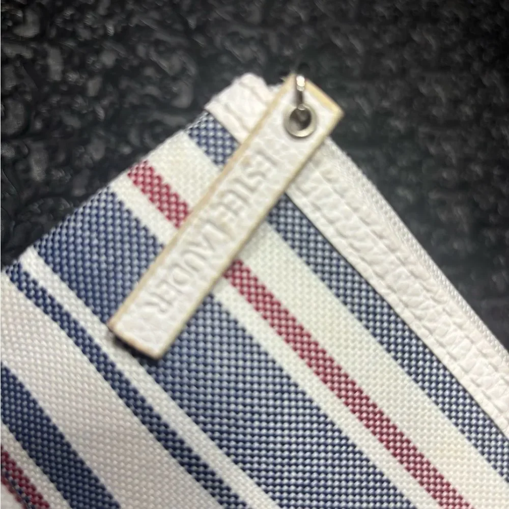 Estée Lauder Striped Navy and White Canvas Zip Pouch EPC